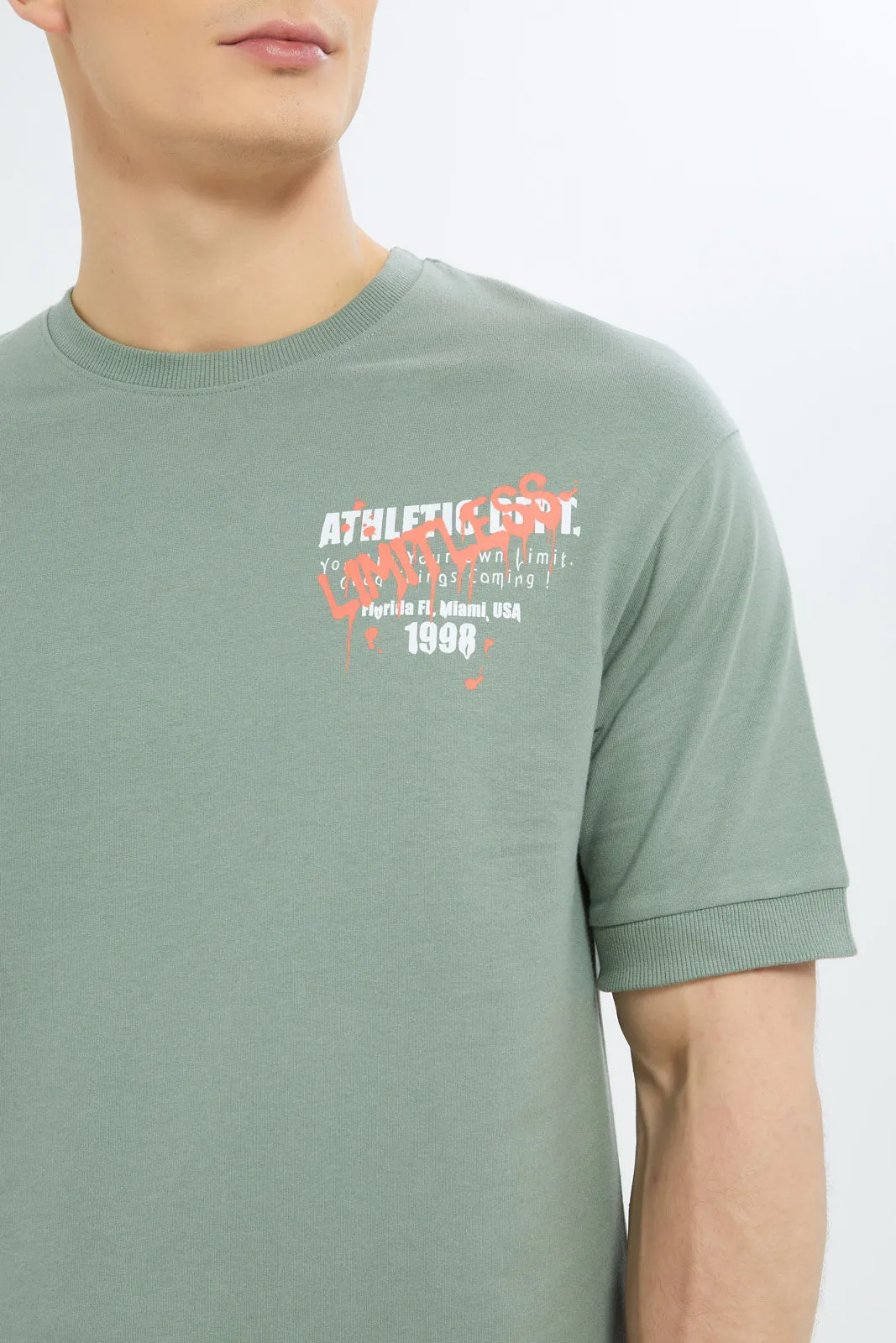 Men Olive Printed Lounge T-Shirt sold by Redtag product image thumbnail 4