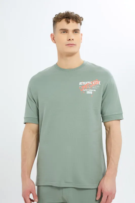 Men Olive Printed Lounge T-Shirt sold by Redtag