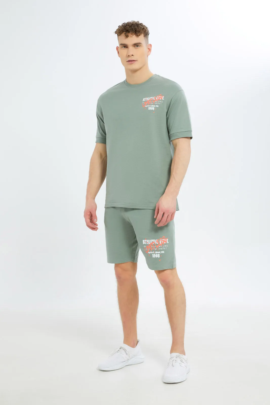 Men Olive Printed Lounge T-Shirt sold by Redtag product image thumbnail 2