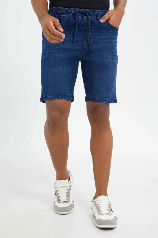 Men Indigo Pull-On Shorts sold by Redtag