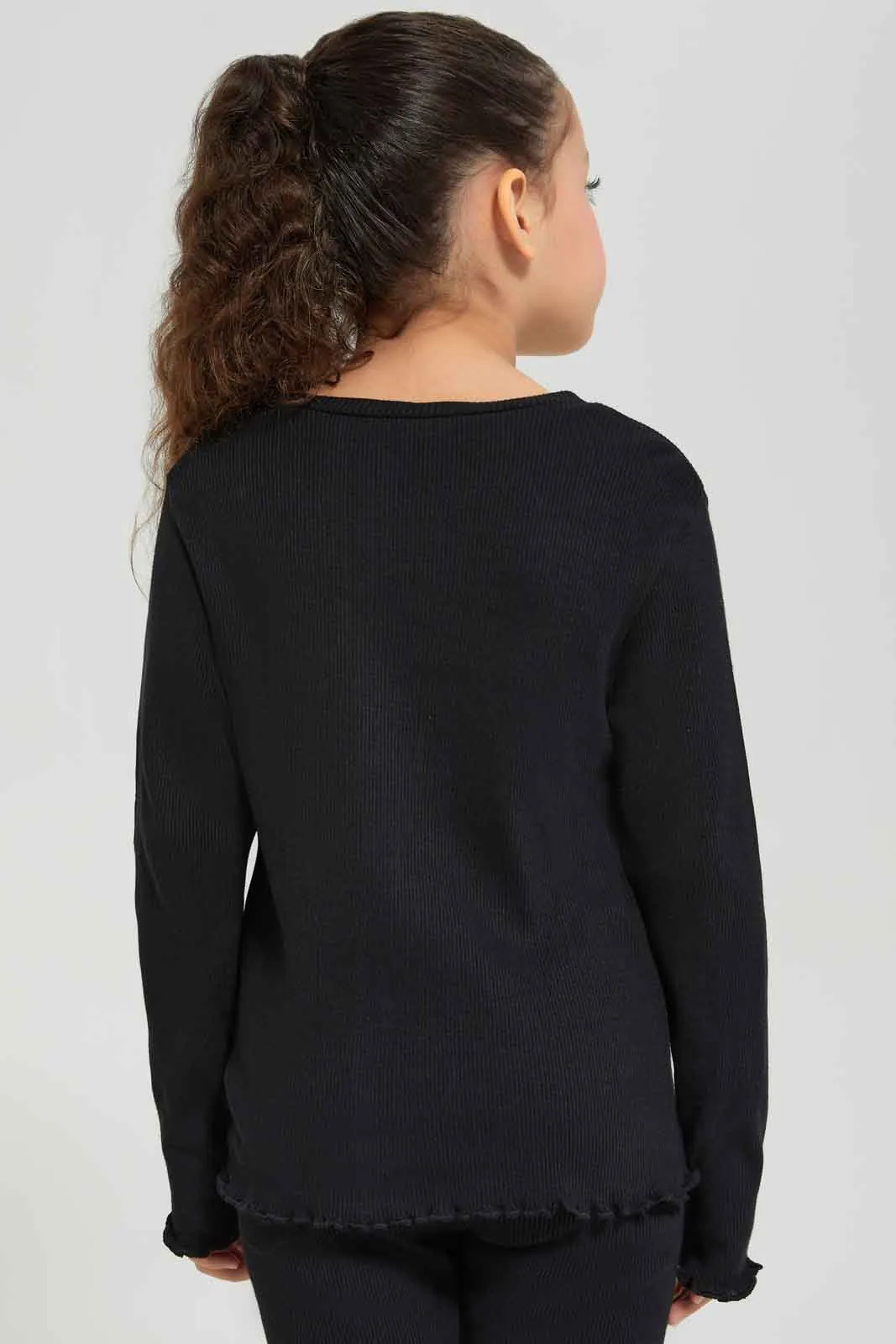 Girls Black Ribbed T-Shirt sold by Redtag product image thumbnail 3