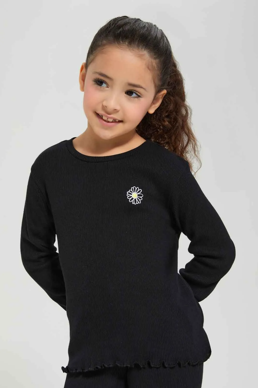 Girls Black Ribbed T-Shirt sold by Redtag