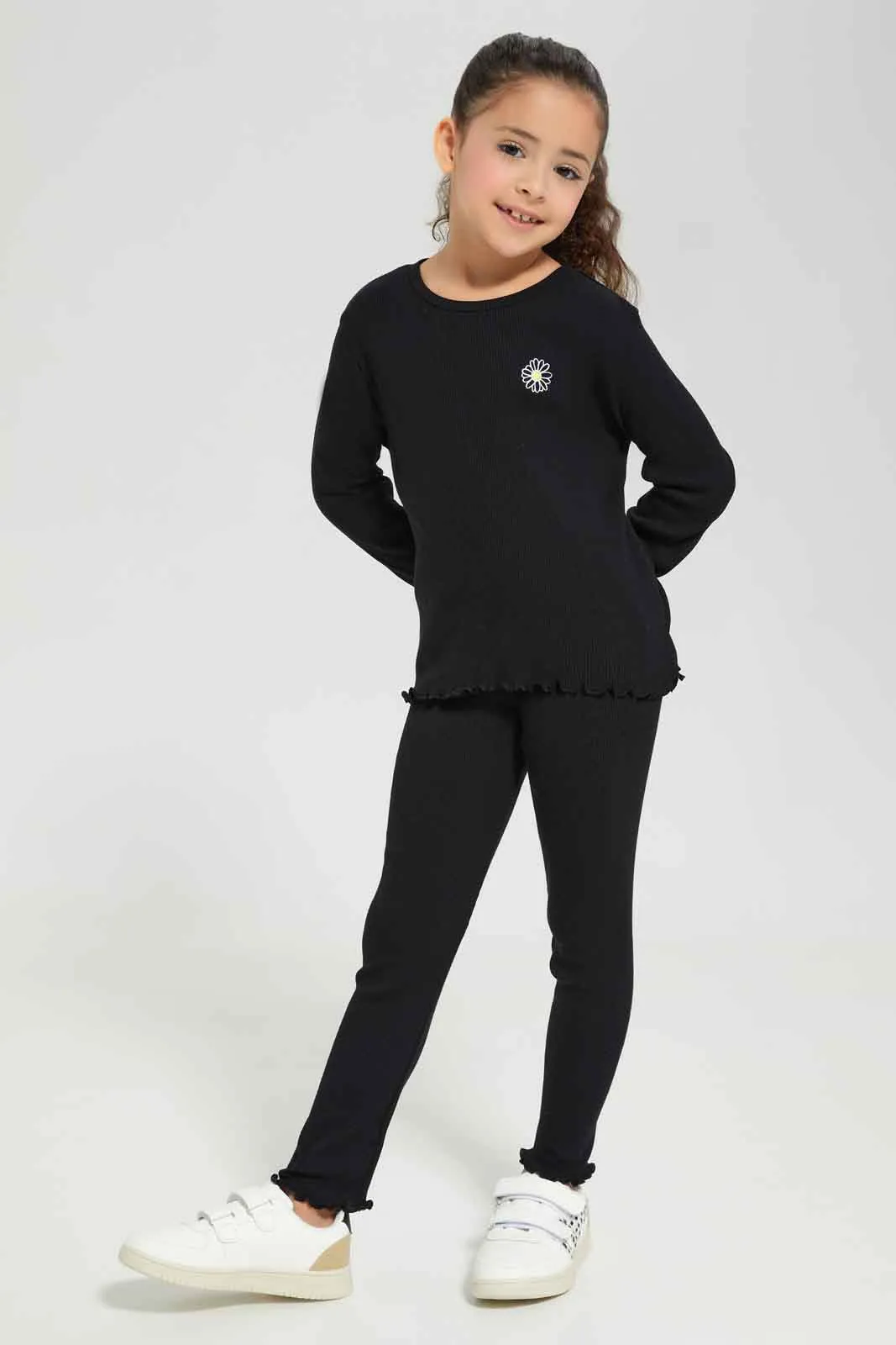 Girls Black Ribbed T-Shirt sold by Redtag product image thumbnail 2