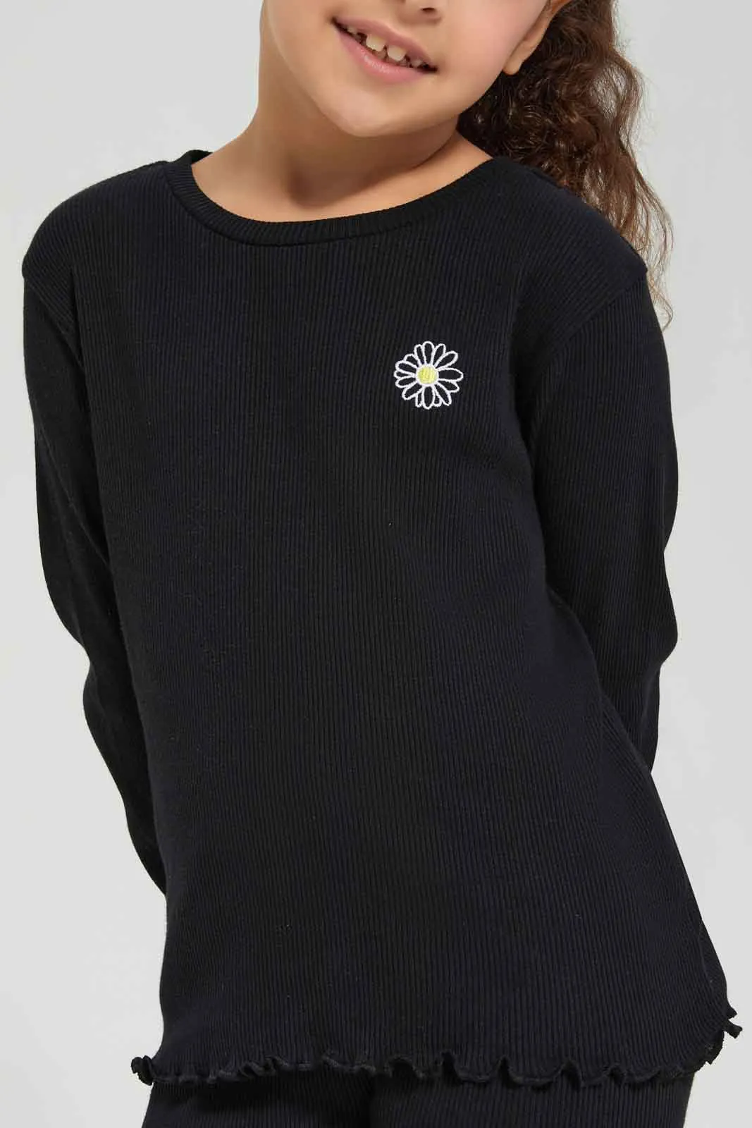 Girls Black Ribbed T-Shirt sold by Redtag product image thumbnail 4