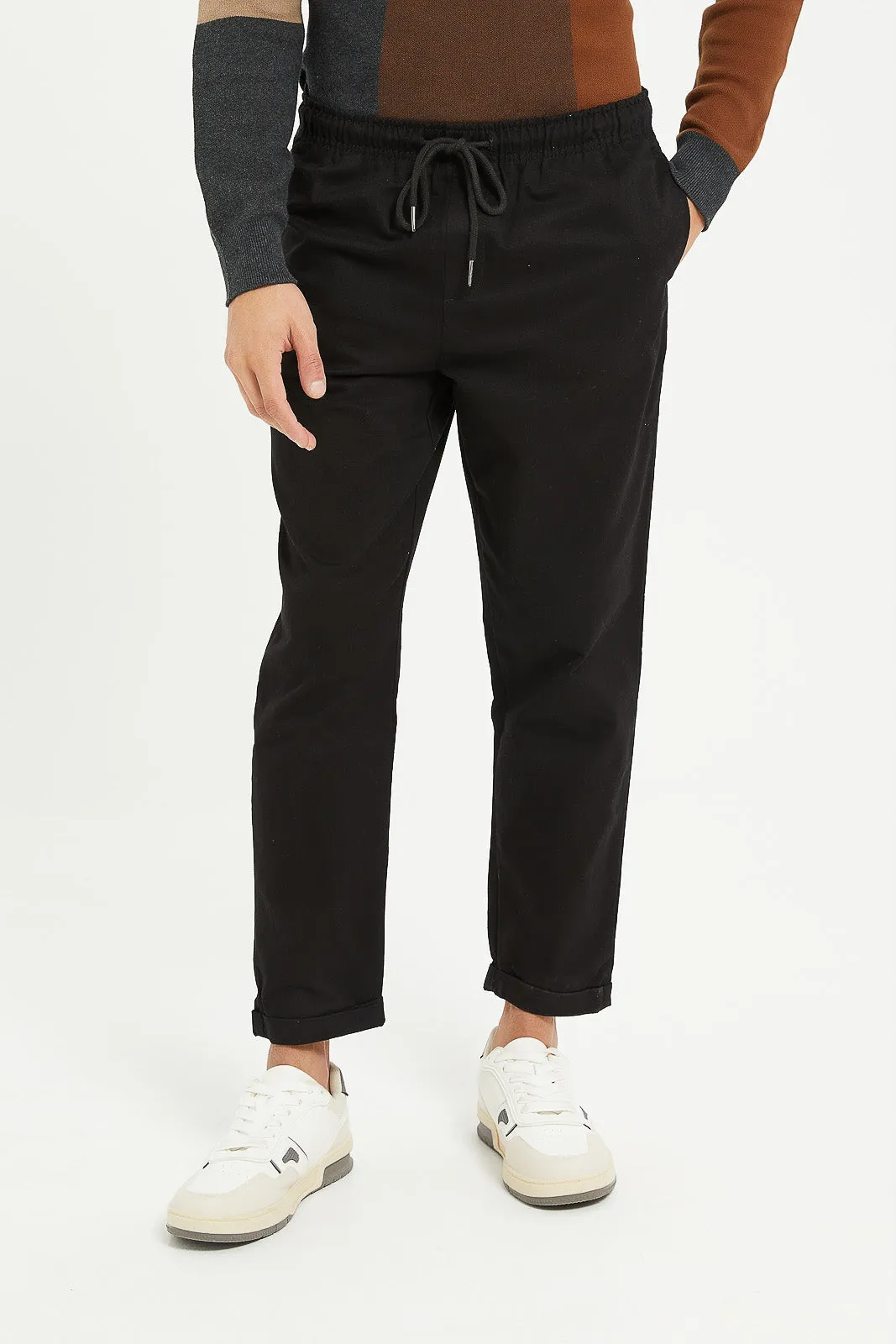 Men Black Plain Pull On Trouser sold by Redtag