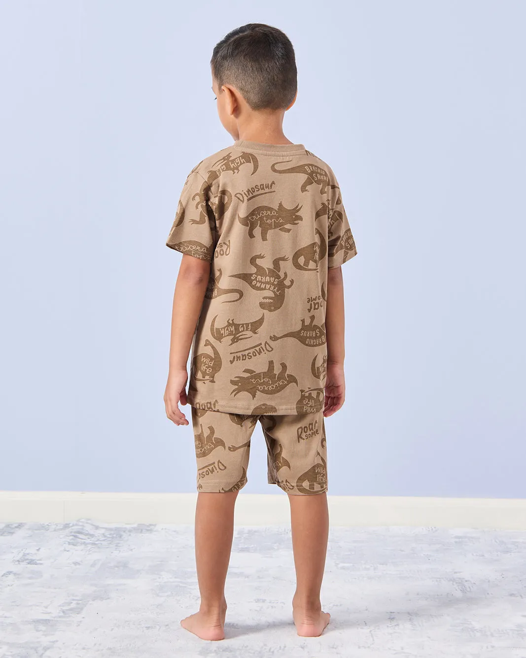 Boys Brown Dino Print Pyjama Set (2 Piece) sold by Redtag product image thumbnail 4