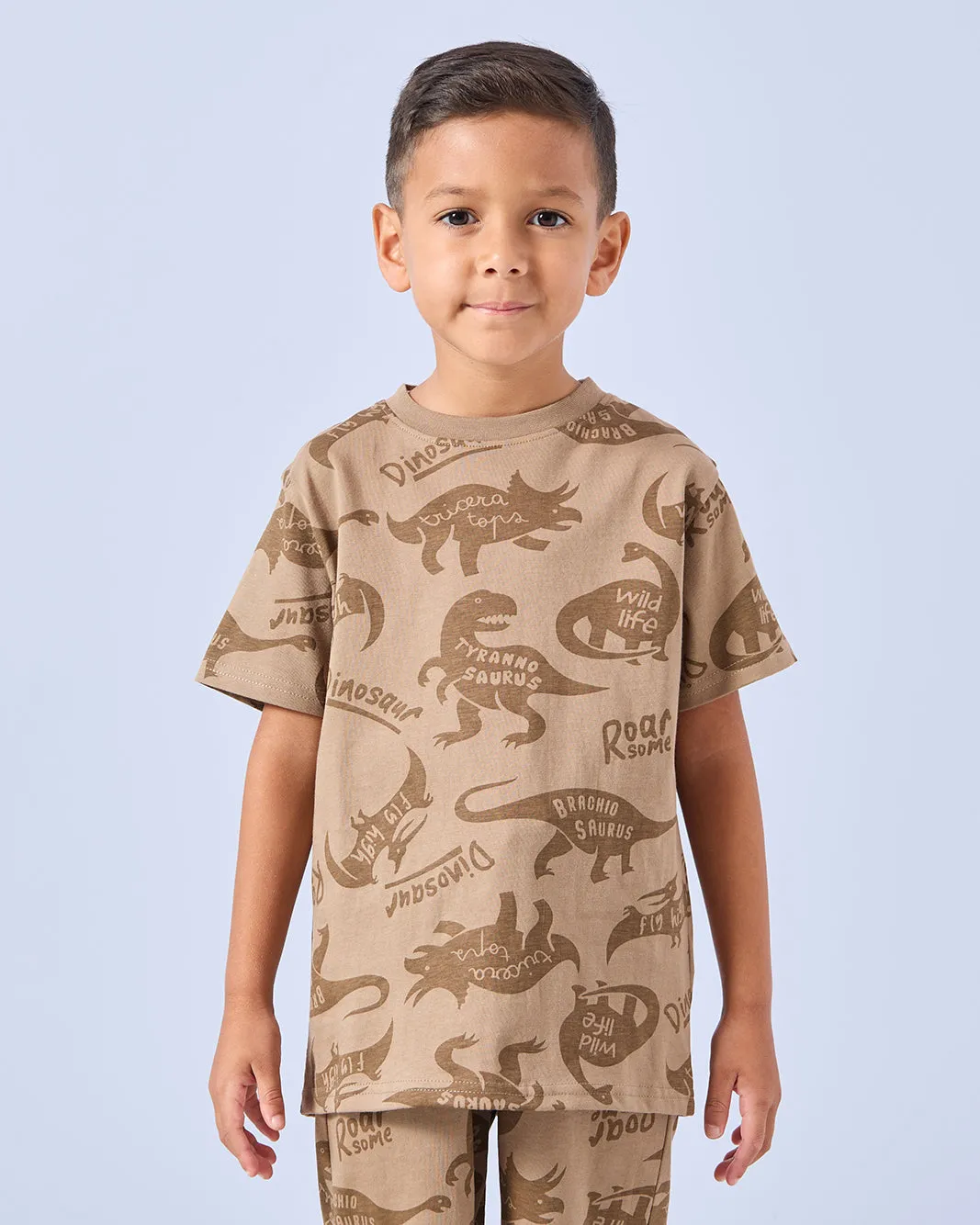 Boys Brown Dino Print Pyjama Set (2 Piece) sold by Redtag product image thumbnail 2