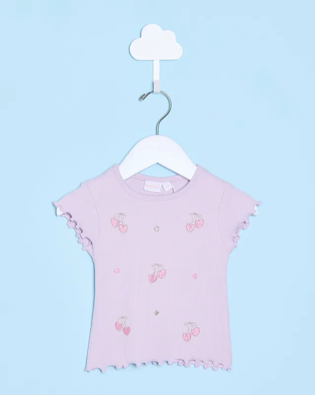 Infant Girls Lilac Cherry Embellished T-Shirt sold by Redtag