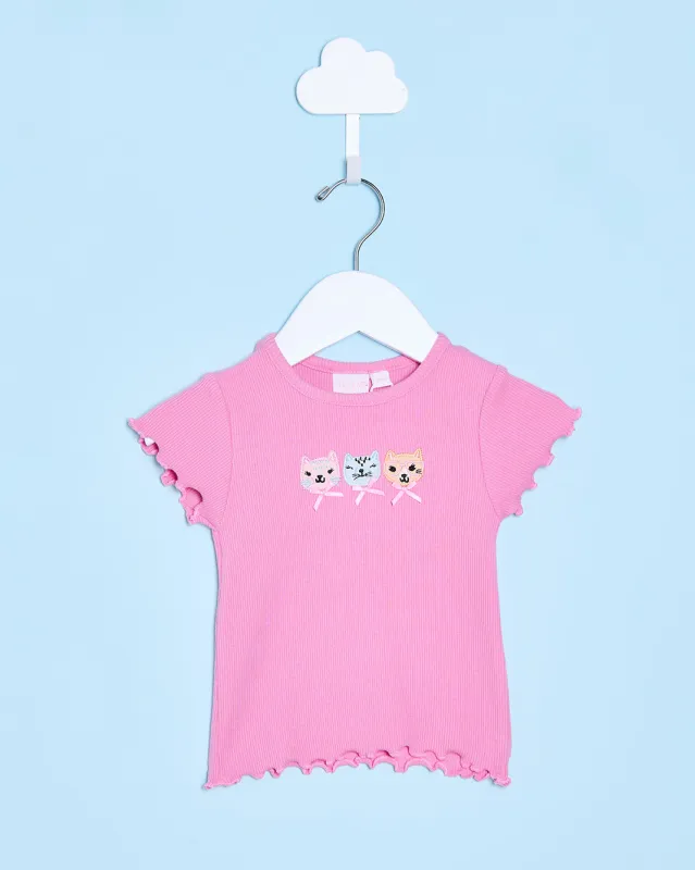 Infant Girls Fuchsia Cat Embellished T-Shirt sold by Redtag