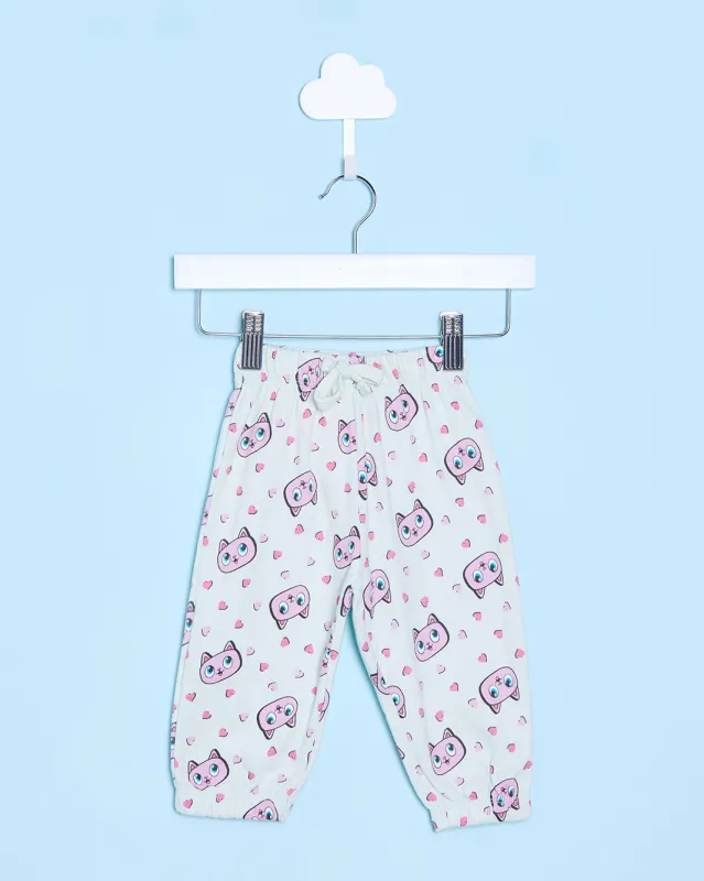 Infant Girls Blue Cat Printed Jogger Pants sold by Redtag