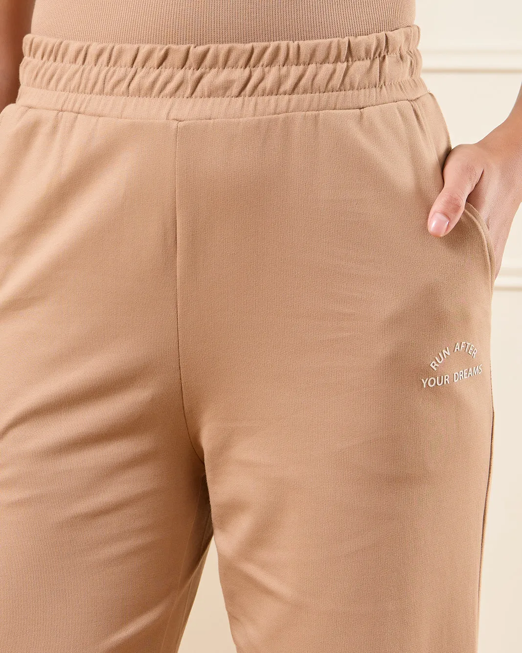 Women Beige Ribbed Hem Jog Pants sold by Redtag product image thumbnail 4