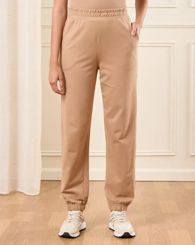 Women Beige Ribbed Hem Jog Pants sold by Redtag