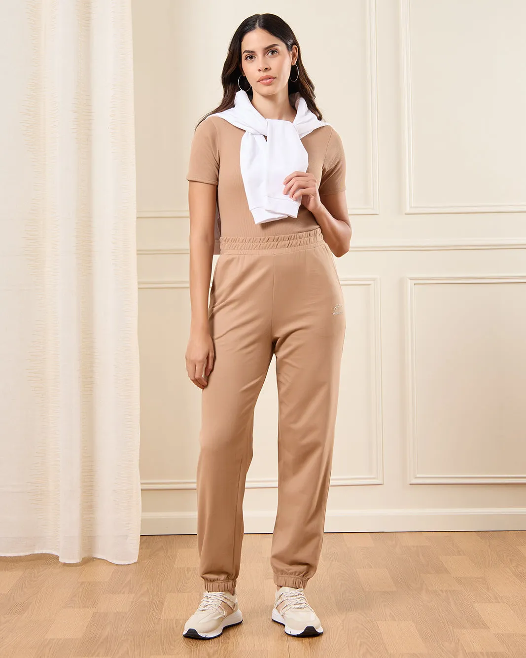 Women Beige Ribbed Hem Jog Pants sold by Redtag product image thumbnail 2
