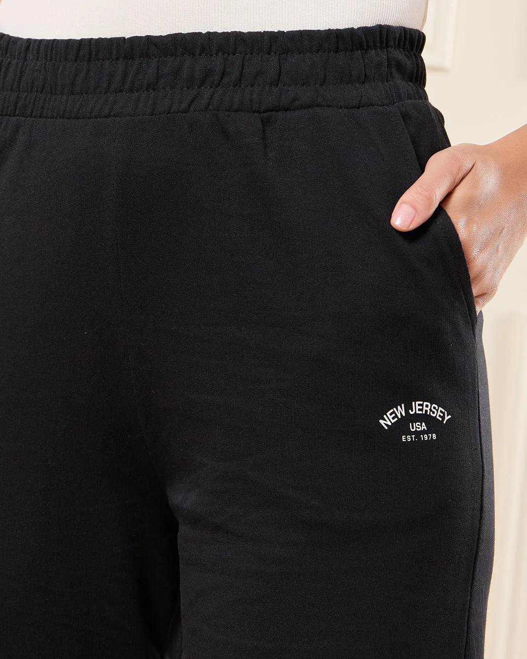 Women Black Ribbed Hem Jog Pants sold by Redtag product image thumbnail 4