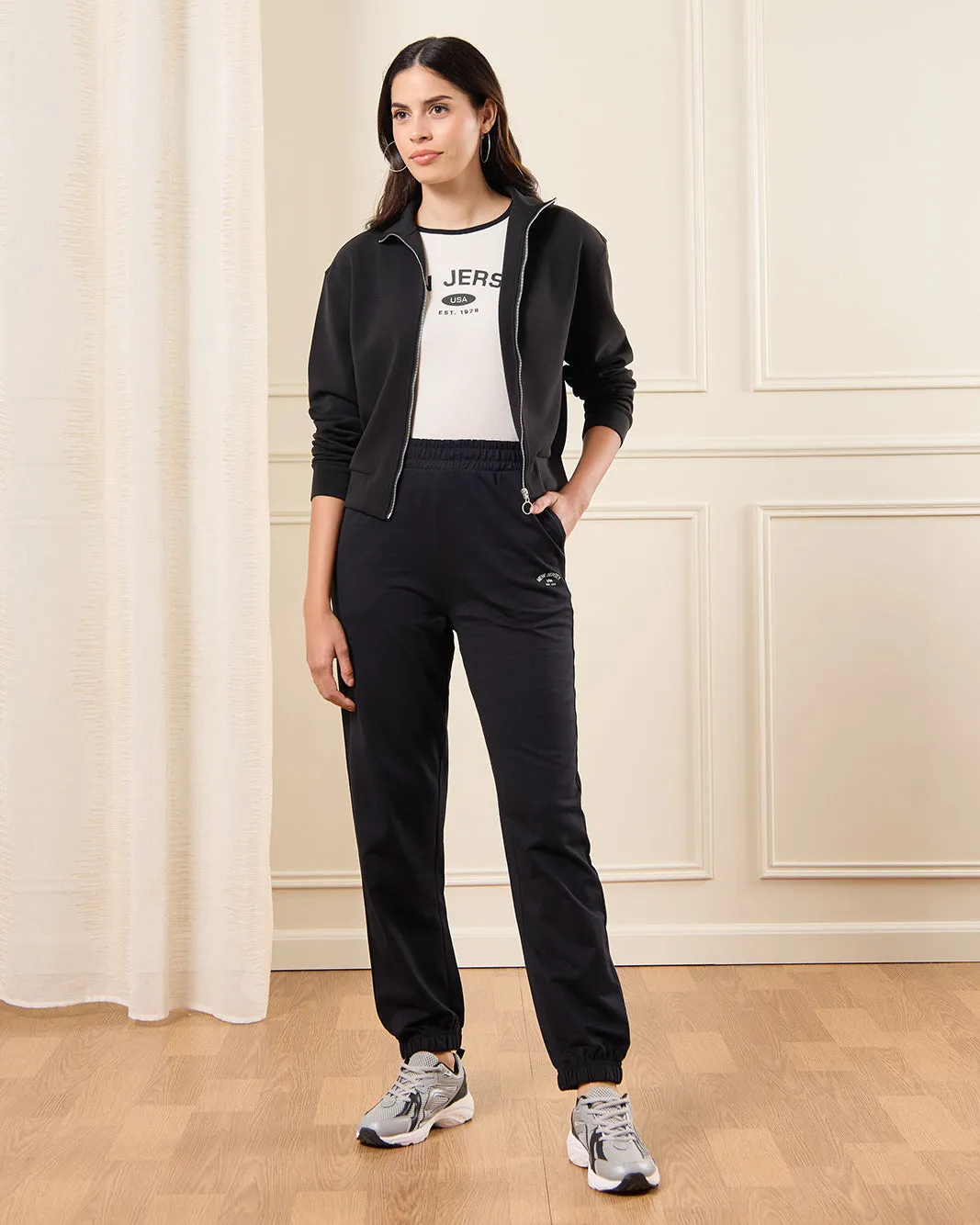 Women Black Ribbed Hem Jog Pants sold by Redtag product image thumbnail 2