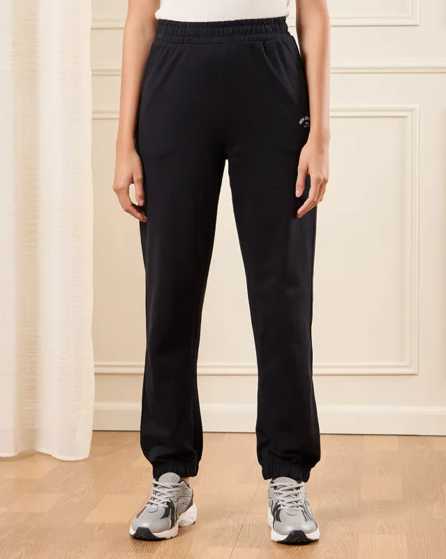 Women Black Ribbed Hem Jog Pants sold by Redtag
