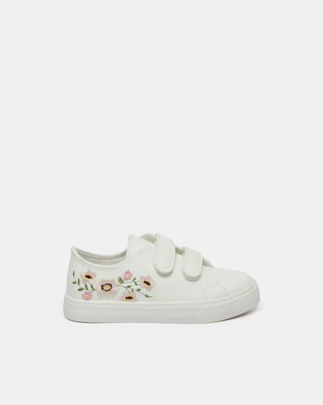 Girls White Floral Embroidery Sneakers sold by Redtag