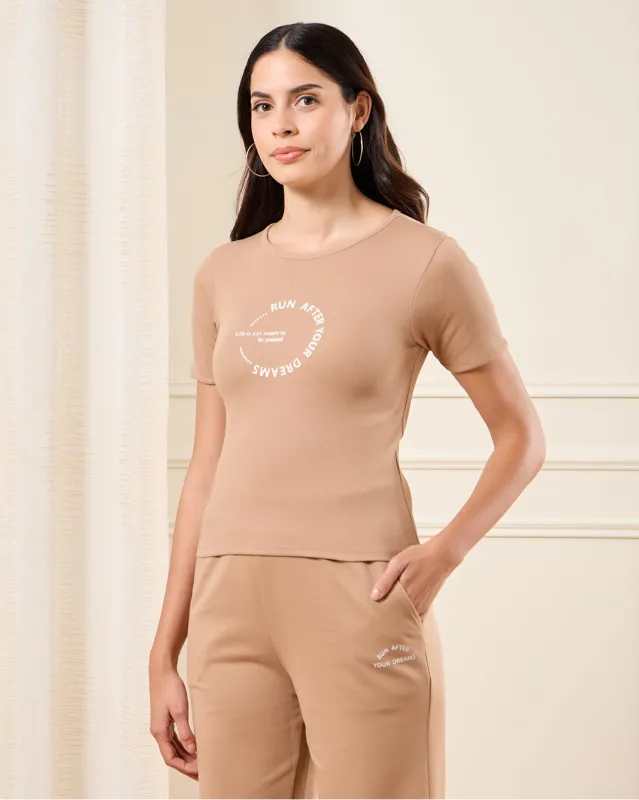 Women Beige Printed T-Shirt sold by Redtag