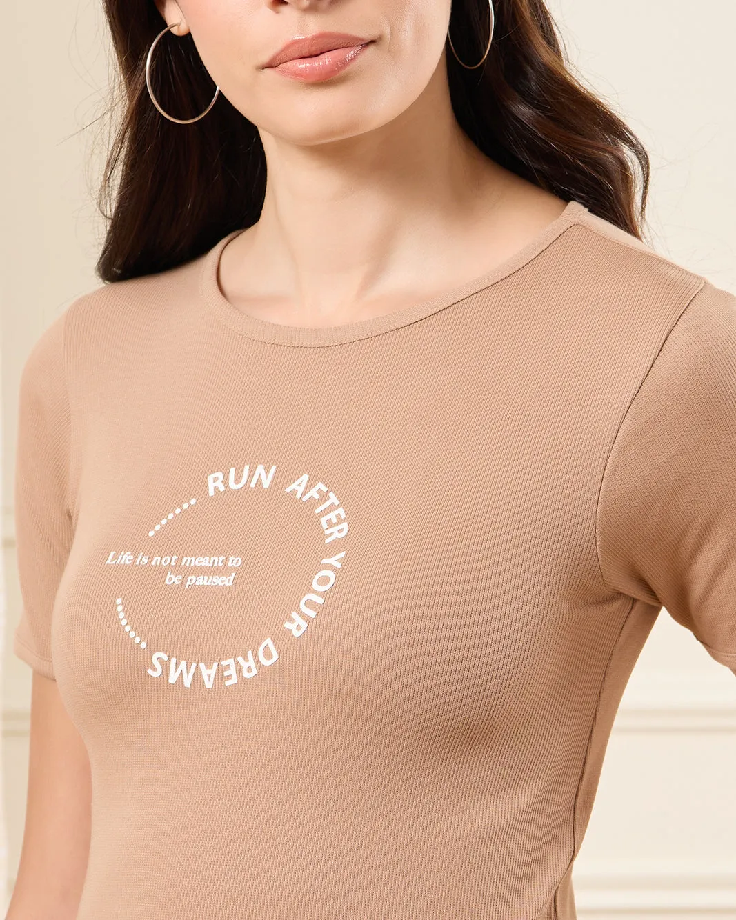 Women Beige Printed T-Shirt sold by Redtag product image thumbnail 4