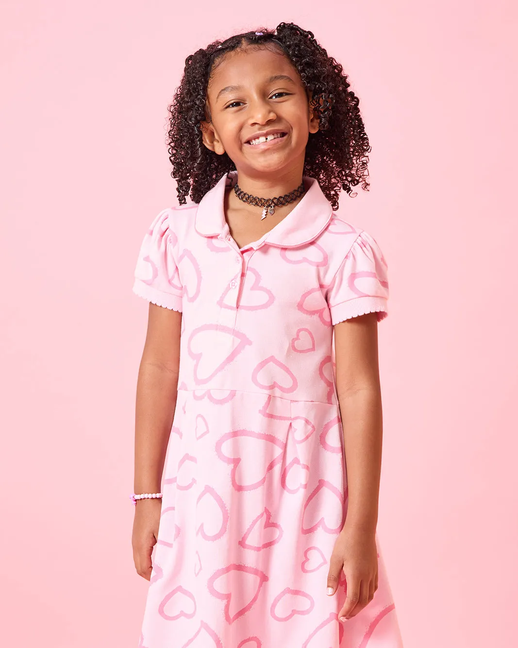 Girls Pink Heart Print Collared Dress sold by Redtag product image thumbnail 2