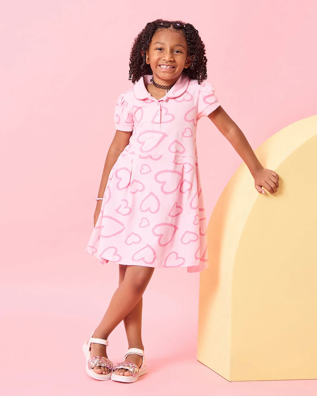 Girls Pink Heart Print Collared Dress sold by Redtag