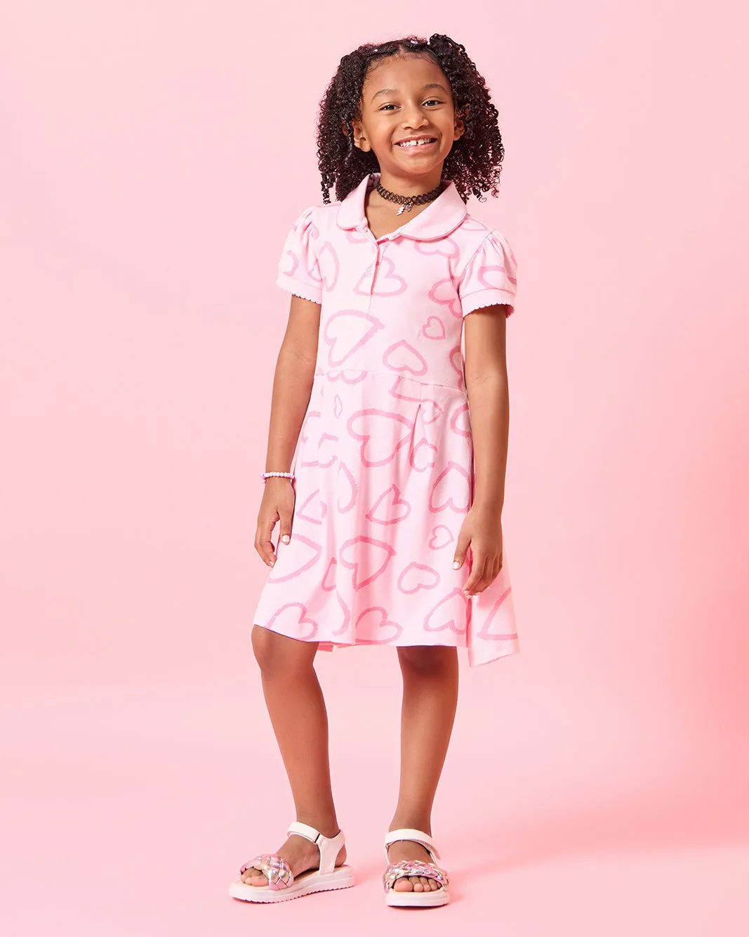 Girls Pink Heart Print Collared Dress sold by Redtag product image thumbnail 4
