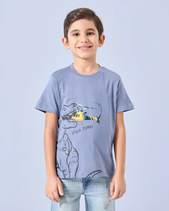 Boys Blue Dino Snack Time Print T-Shirt sold by Redtag