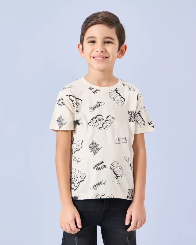 Boys Beige Printed T-Shirt sold by Redtag