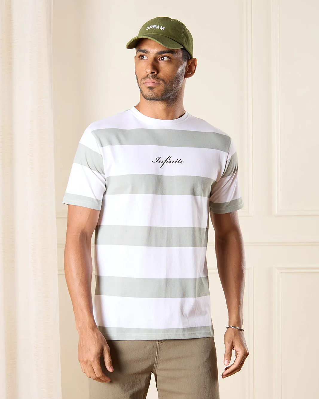 Men White Striped T-Shirt sold by Redtag