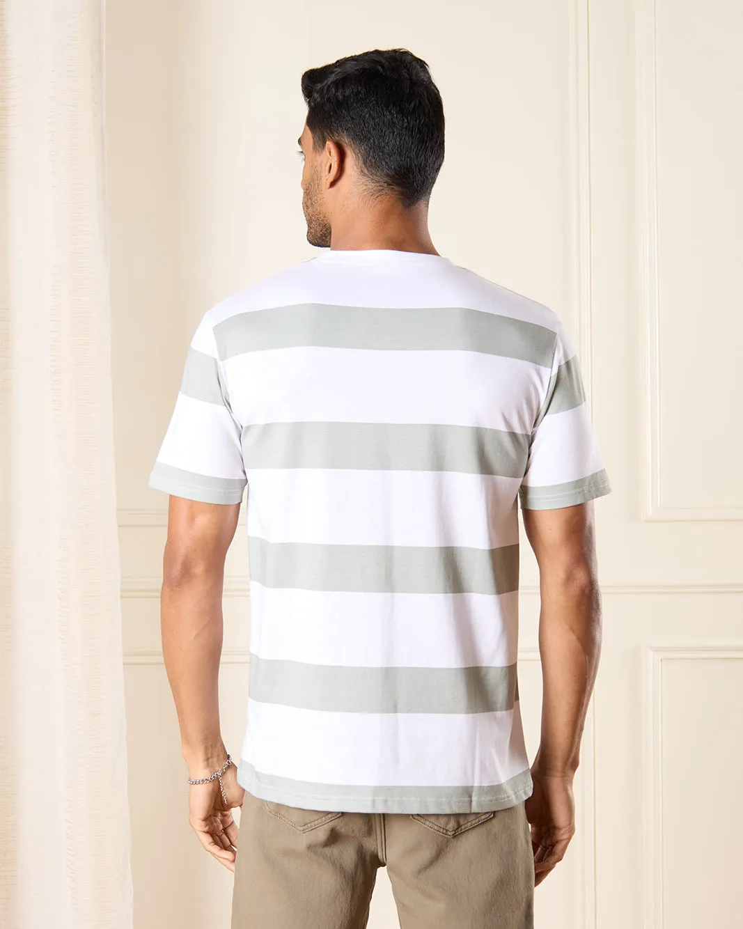 Men White Striped T-Shirt sold by Redtag product image thumbnail 3