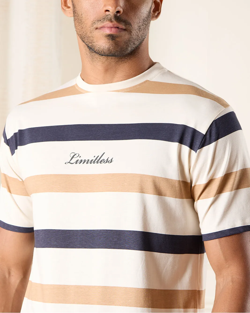 Men Beige Striped T-Shirt sold by Redtag product image thumbnail 4
