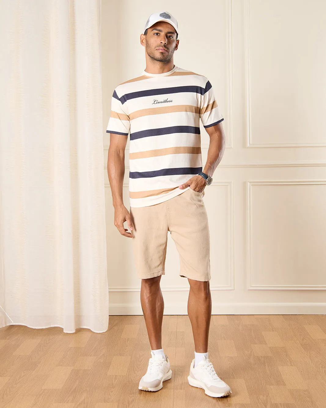 Men Beige Striped T-Shirt sold by Redtag product image thumbnail 2