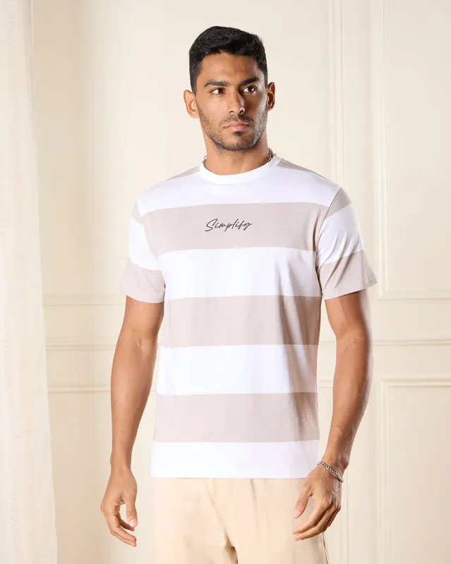 Men White Striped T-Shirt sold by Redtag