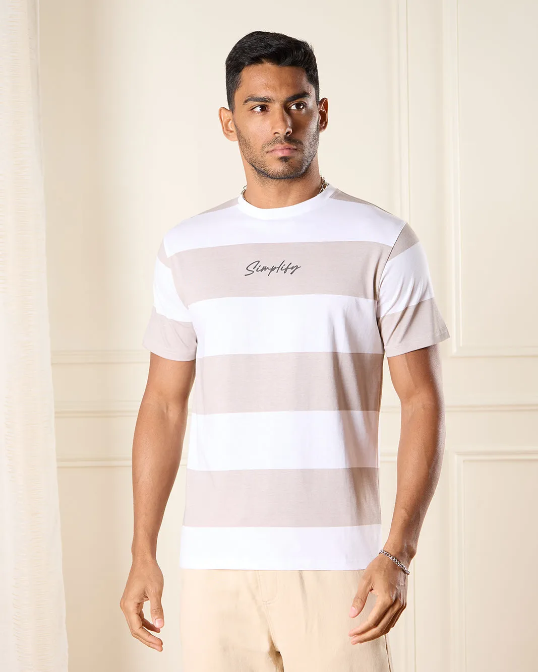 Men White Striped T-Shirt sold by Redtag