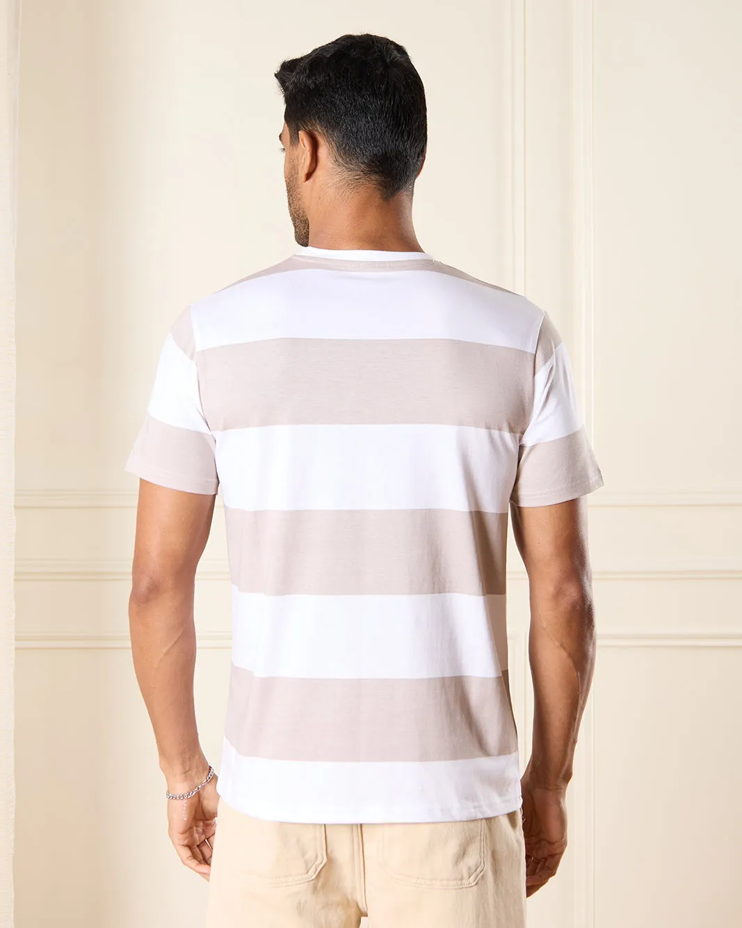 Men White Striped T-Shirt sold by Redtag product image thumbnail 3