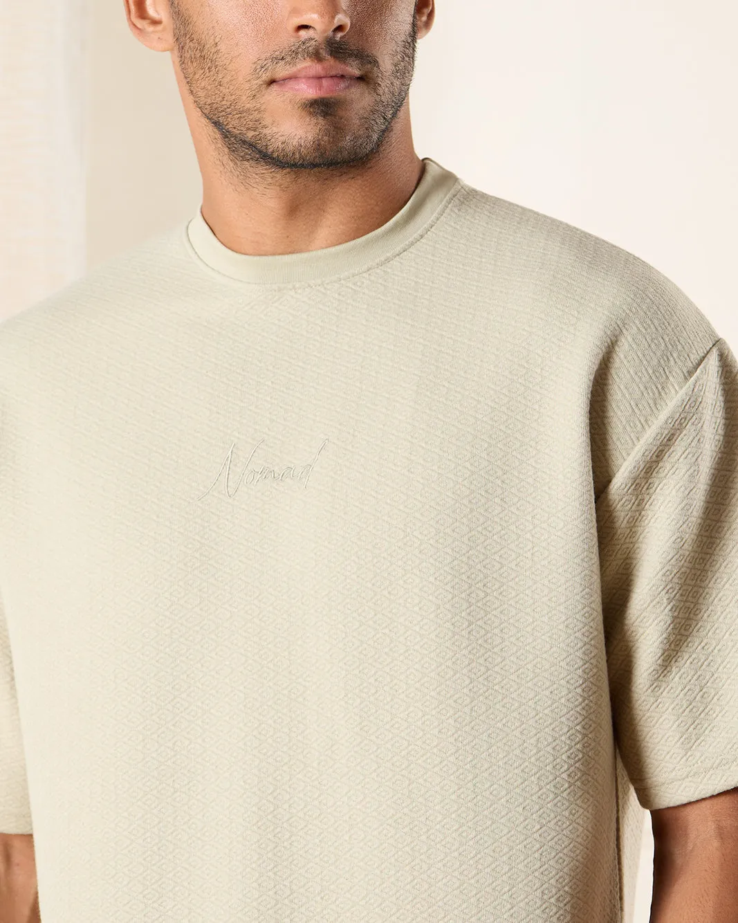 Men Beige Jacquard T-Shirt sold by Redtag product image thumbnail 4