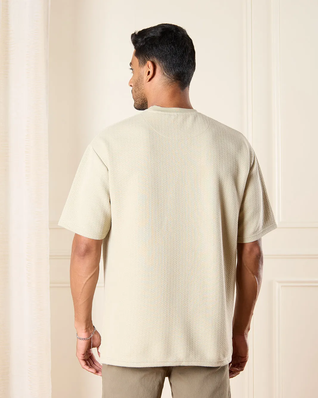 Men Beige Jacquard T-Shirt sold by Redtag product image thumbnail 3