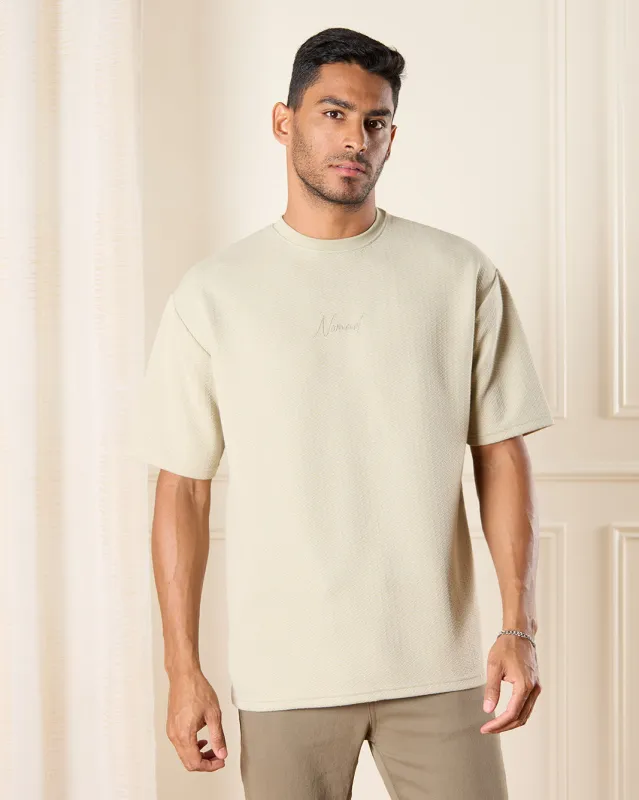Men Beige Jacquard T-Shirt sold by Redtag