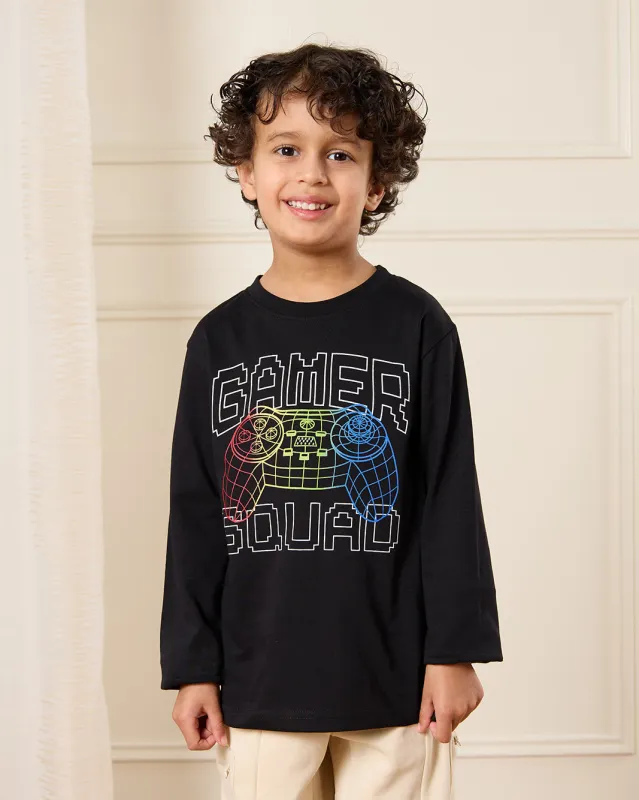 Boys Black Gamer Print Long Sleeve T-Shirt sold by Redtag