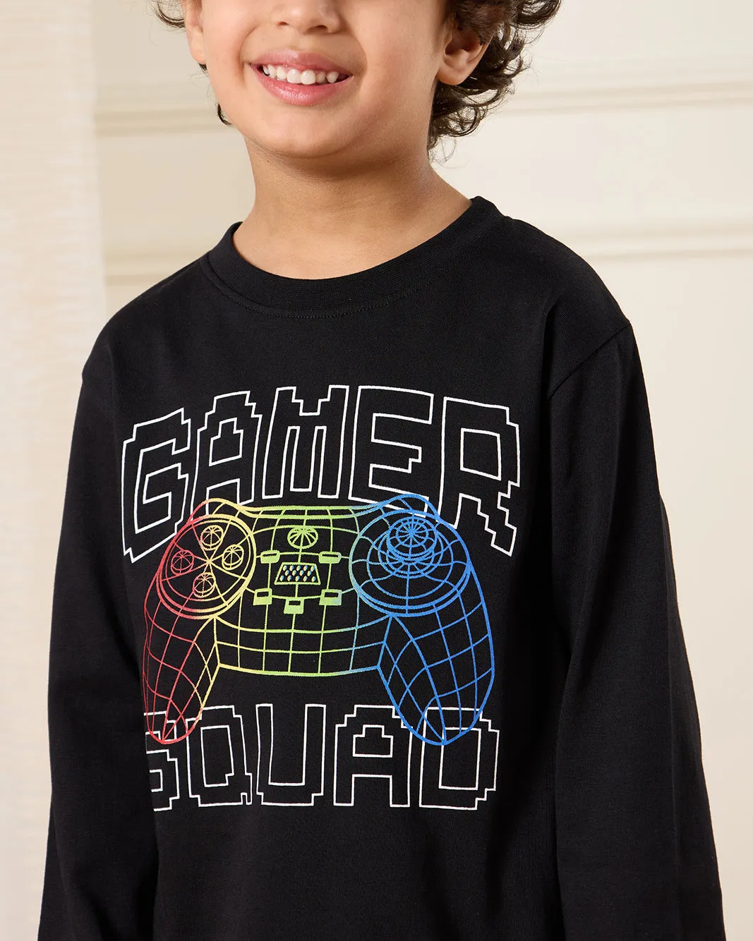 Boys Black Gamer Print Long Sleeve T-Shirt sold by Redtag product image thumbnail 4