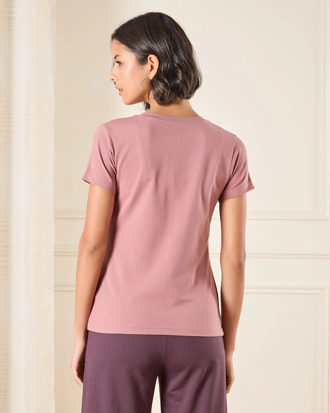 Women Lilac Short Sleeve V Neck T-Shirt sold by Redtag product image thumbnail 3