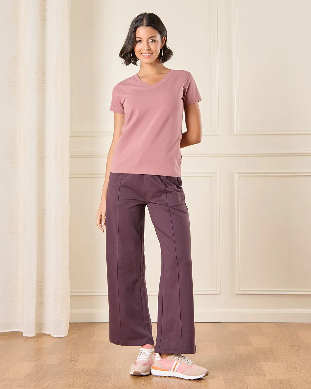 Women Lilac Short Sleeve V Neck T-Shirt sold by Redtag product image thumbnail 2