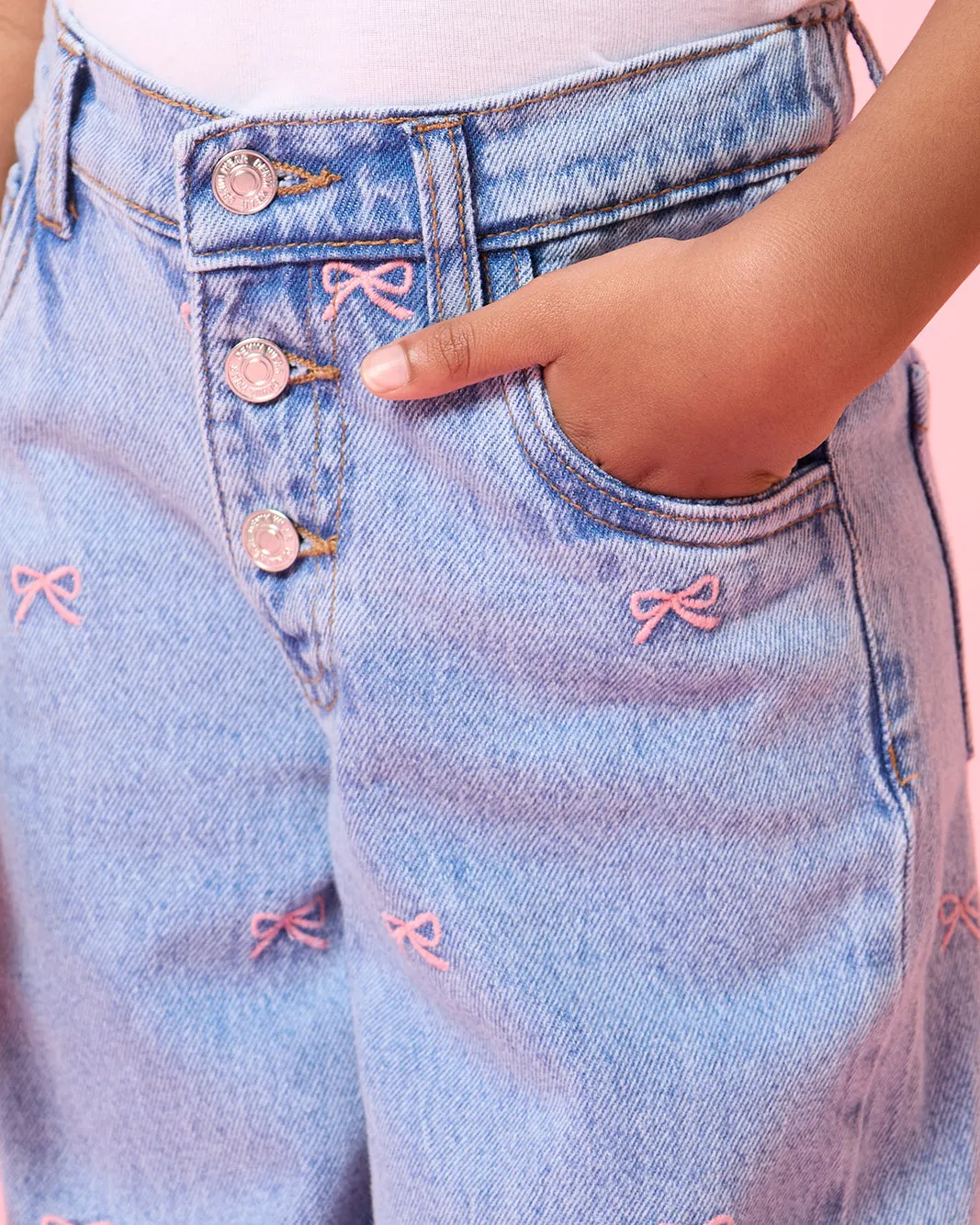 Girls Blue All Over Embroidery Wide Leg Jeans sold by Redtag product image thumbnail 4