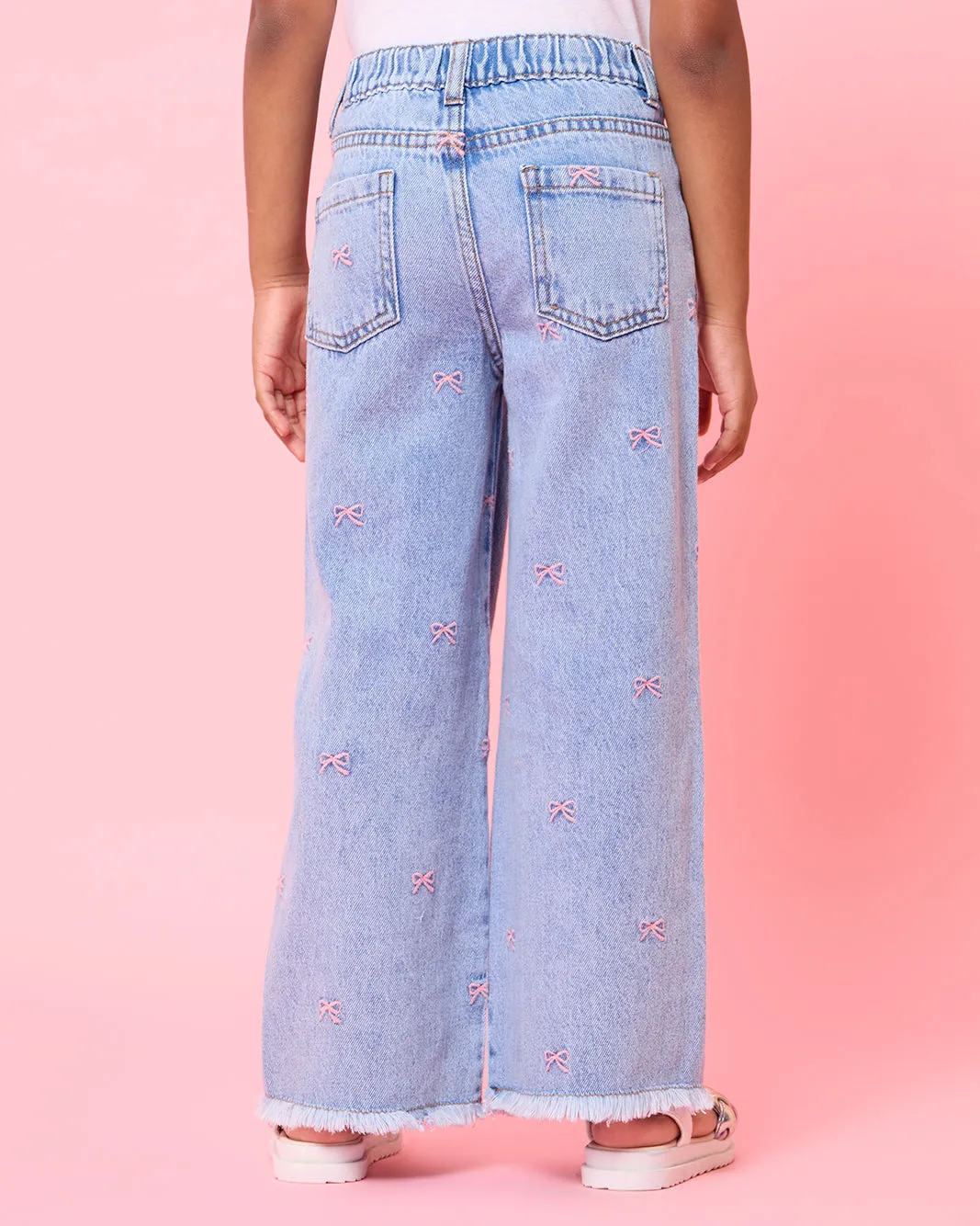 Girls Blue All Over Embroidery Wide Leg Jeans sold by Redtag product image thumbnail 3