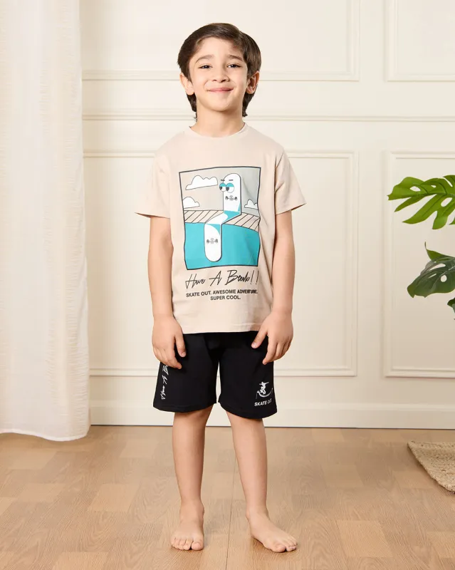 Boys Beige And Black Printed Pyjama Set (2 Piece) sold by Redtag