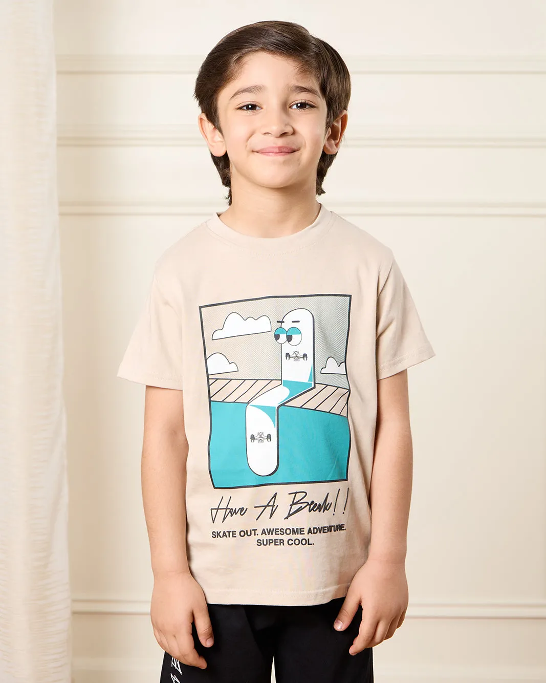 Boys Beige And Black Printed Pyjama Set (2 Piece) sold by Redtag product image thumbnail 2