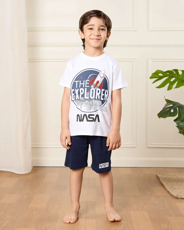 Boys White And Navy Nasa Print Pyjama Set (2 Piece) sold by Redtag