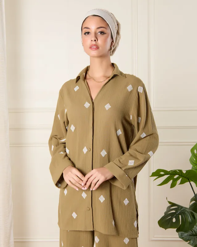 Women Green Embroidered Shirt sold by Redtag