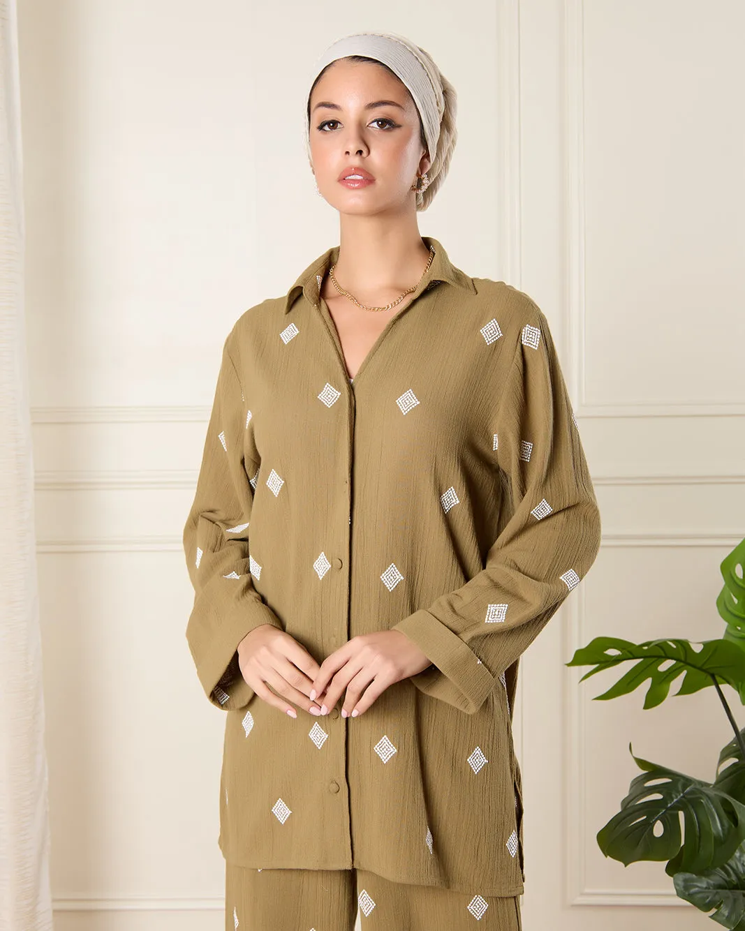 Women Green Embroidered Shirt sold by Redtag