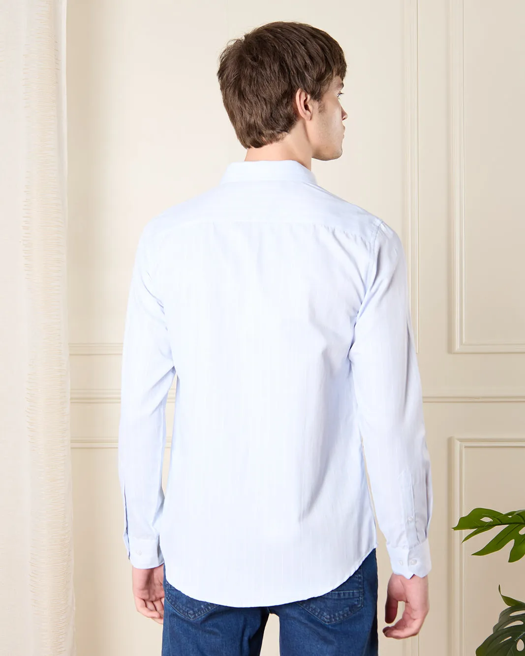Men Blue Striped Collared Shirt sold by Redtag product image thumbnail 3